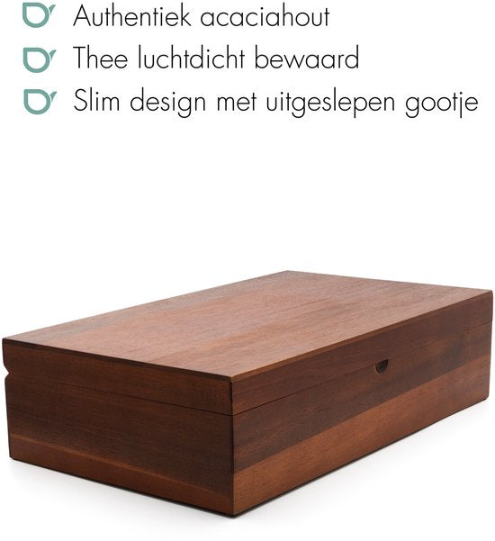 Bredemeijer Theedoos met 6 theeblikken en lepel acaciahout