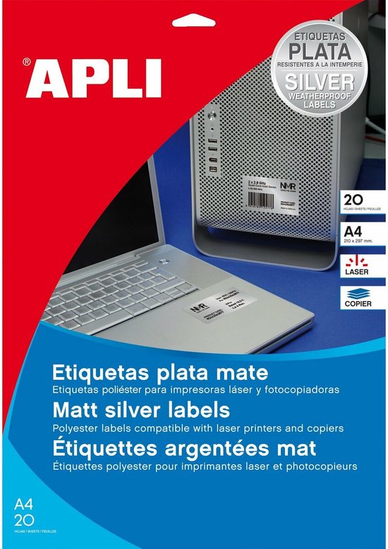 Apli etiketten 210 x 297 mm zilver 20 stuks