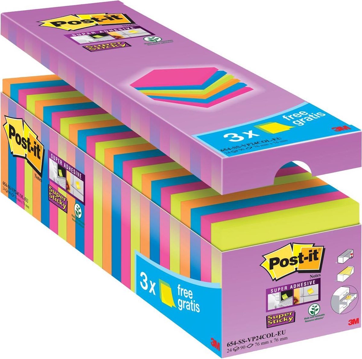 Post-it Super Sticky Notes 76x76mm 654SE24P