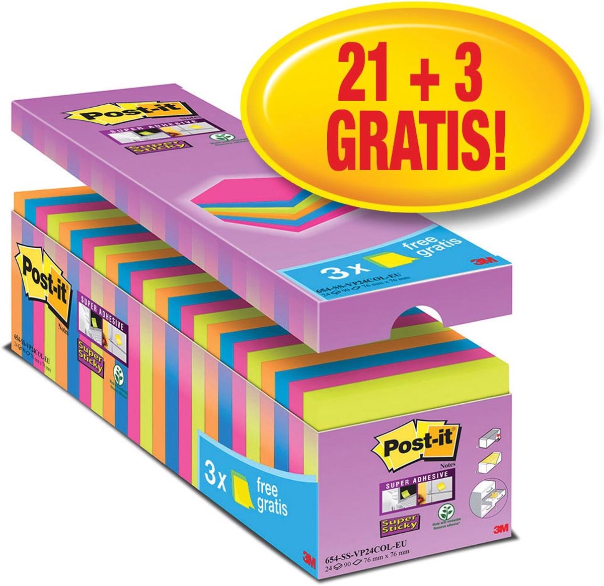 Post-it Super Sticky Notes 76x76mm 654SE24P