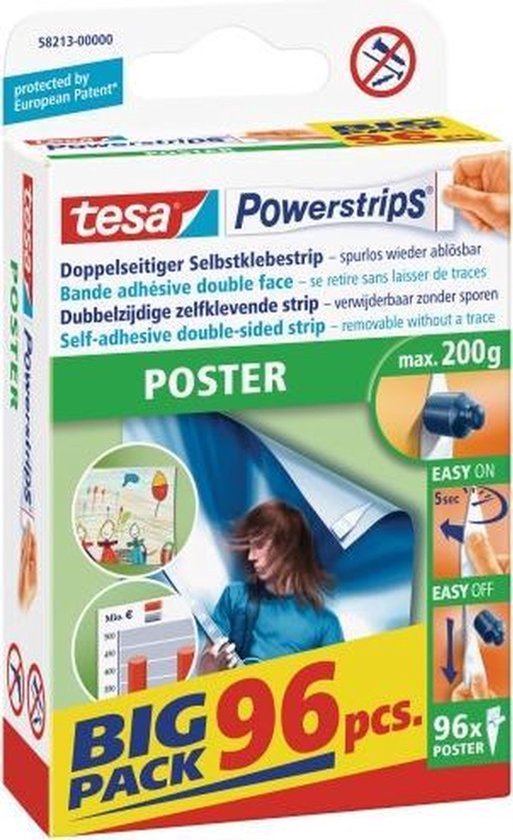 tesa POWERSTRIPS® Poster Dubbelzijdig plakband Wit