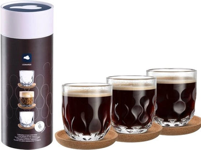 Leonardo GOCCE Koffieglas 220ml set van 3 glazen met onderzetters