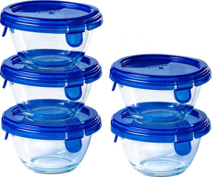 Pyrex Cook & Go Schaal Rond met Deksel 200 ml Set van 5 Stuks