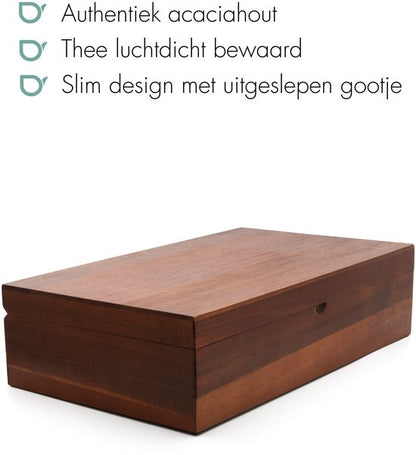 Bredemeijer Theedoos met 6 theeblikken en lepel acaciahout