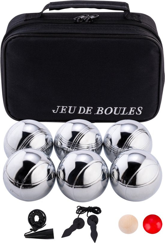 Longfield Metalen Jeu de Boules - 6 ballen in zwarte rits tas