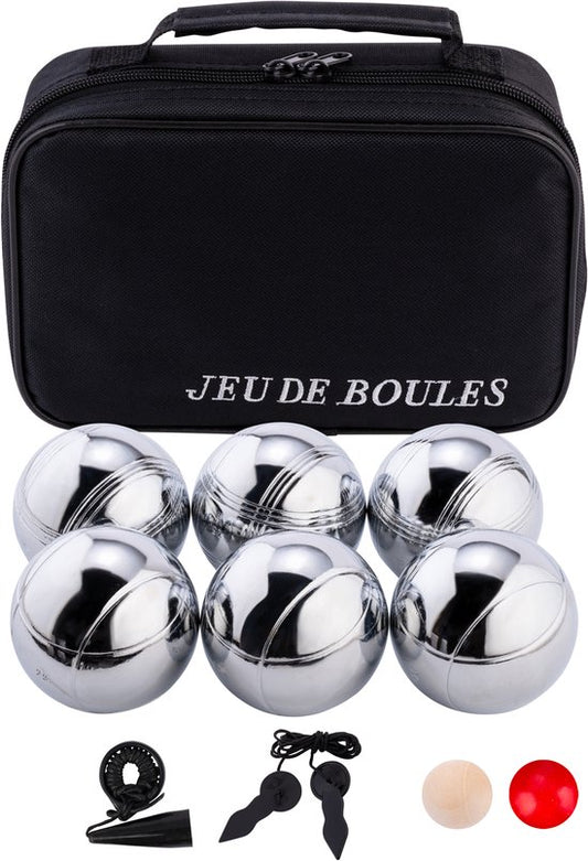 Longfield Metalen Jeu de Boules - 6 ballen in zwarte rits tas