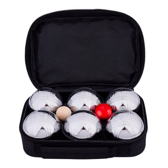 Longfield Metalen Jeu de Boules - 6 ballen in zwarte rits tas