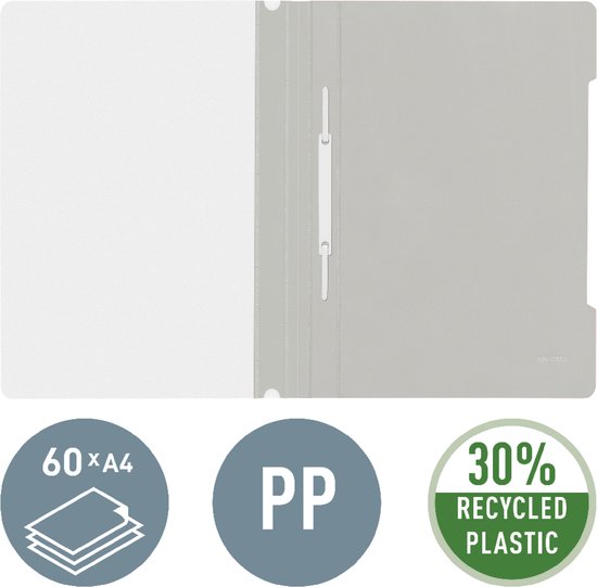 Leitz Snelhechter A4 - 30% pre-consumer gerecycled plastic - 25 stuks - Grijs