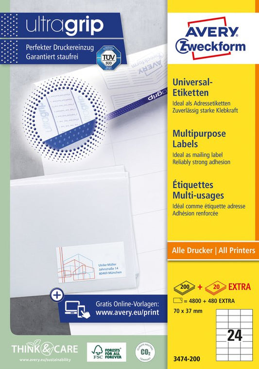 Avery witte etiketten QuickPeel 70 x 37 mm