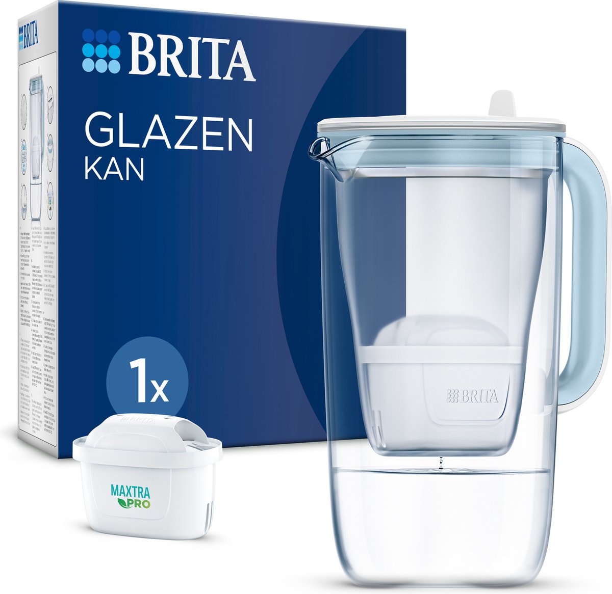 BRITA Duurzame Glazen Waterfilterkan 2,5L Blauw