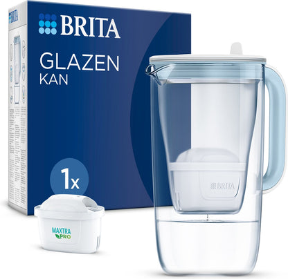 BRITA Duurzame Glazen Waterfilterkan 2,5L Blauw