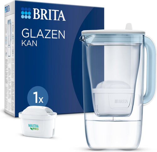 BRITA Duurzame Glazen Waterfilterkan 2,5L Blauw