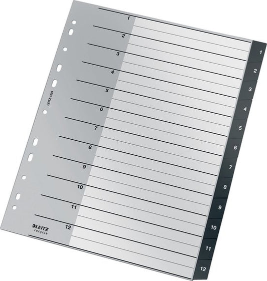 Leitz Recycle Tabbladen PP A4 - Extra Breed - 1-12 Numerieke Tabbladen - Zwart