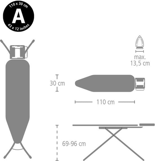 Brabantia Strijkplank A - voor Strijkijzer - 110 x 30 cm - Denim Blue