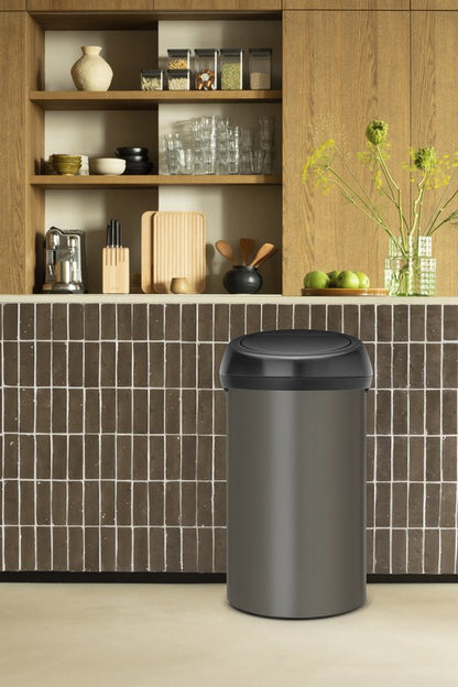 Brabantia Touch Bin Prullenbak 60 liter Platinum/Matt Black deksel