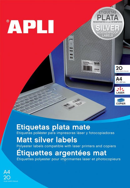 Apli etiketten 210 x 297 mm zilver 20 stuks