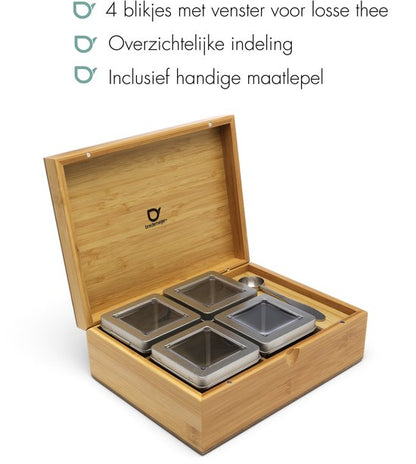 Bredemeijer Theedoos naturel bamboe met 4 theeblikken en maatlepel