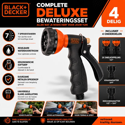 BLACK+DECKER Sproeikop met 3 Tuinslang Koppelingen