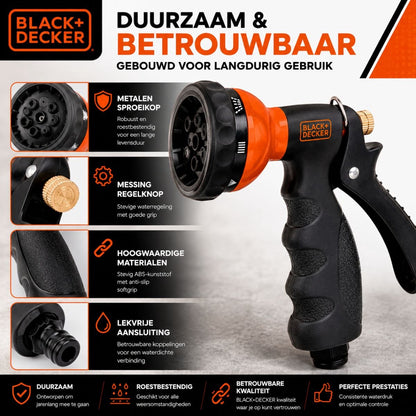 BLACK+DECKER Sproeikop met 3 Tuinslang Koppelingen