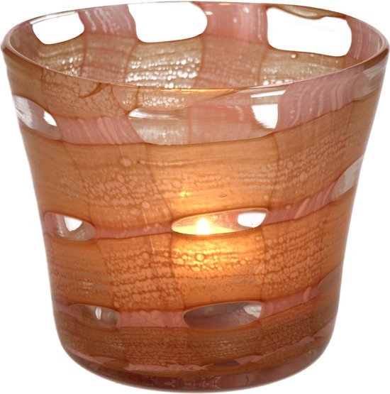 HD Collection Kaarsenhouder Glas Perzik 12x12x10,5cm