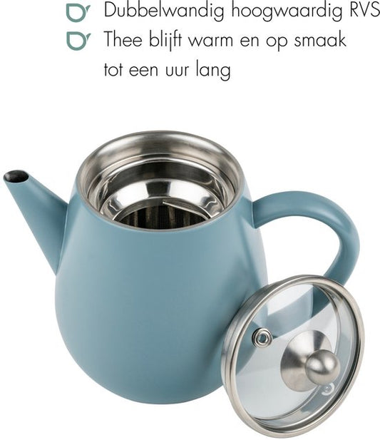 Bredemeijer Theepot dubbelwandig Eva - 0,5 liter - IJsblauw